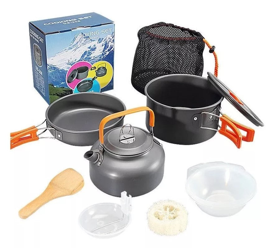 Set Ollas Con Utensilios Outdoor Camping Para Cocinilla