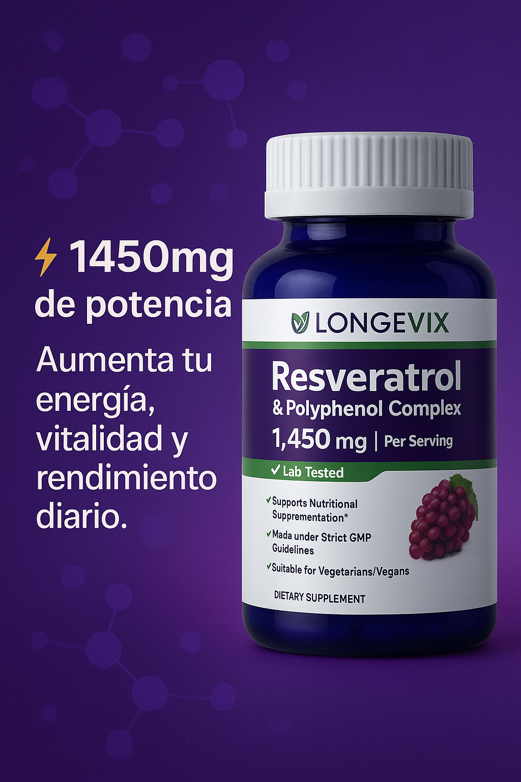 🩵🍇 LongevBoost Resveratrolᵀᴹ 🍇🩵 60 CAPS 1450 mg