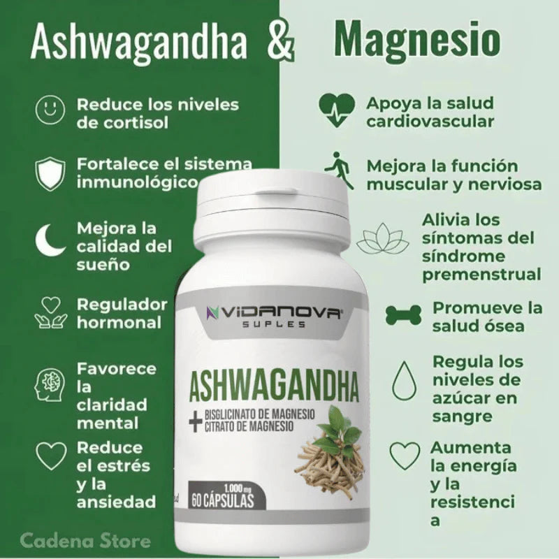 🌱🔥 Pure Ashwagandha™ 🔥🌱+ Magnesio 1000mg 60 CAPS 💯 ORIGINAL💯🔥 (NO CONTAMOS CON IMITACIONES) 🔥