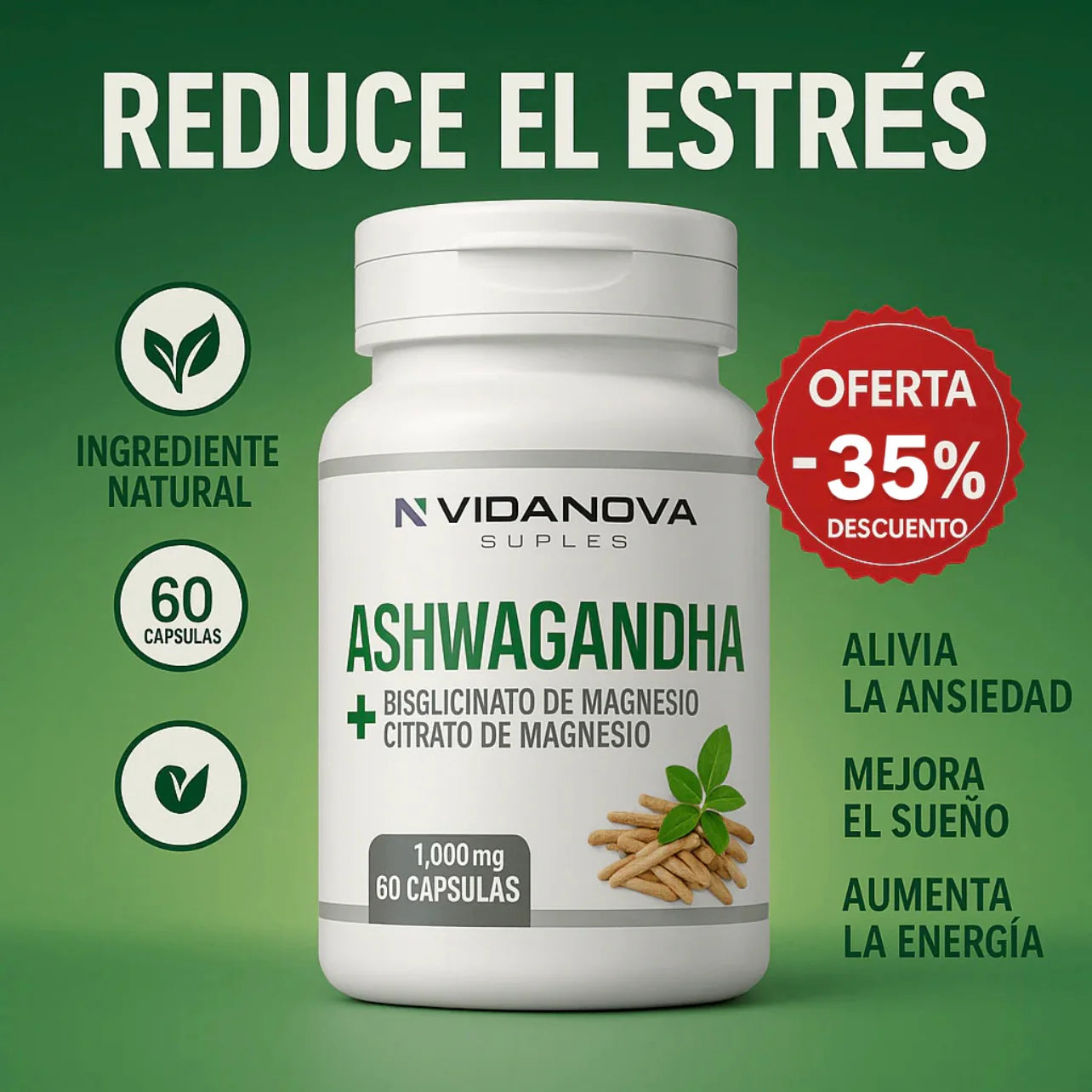 🌱🔥 Pure Ashwagandha™ 🔥🌱+ Magnesio 1000mg 60 CAPS 💯 ORIGINAL💯🔥 (NO CONTAMOS CON IMITACIONES) 🔥