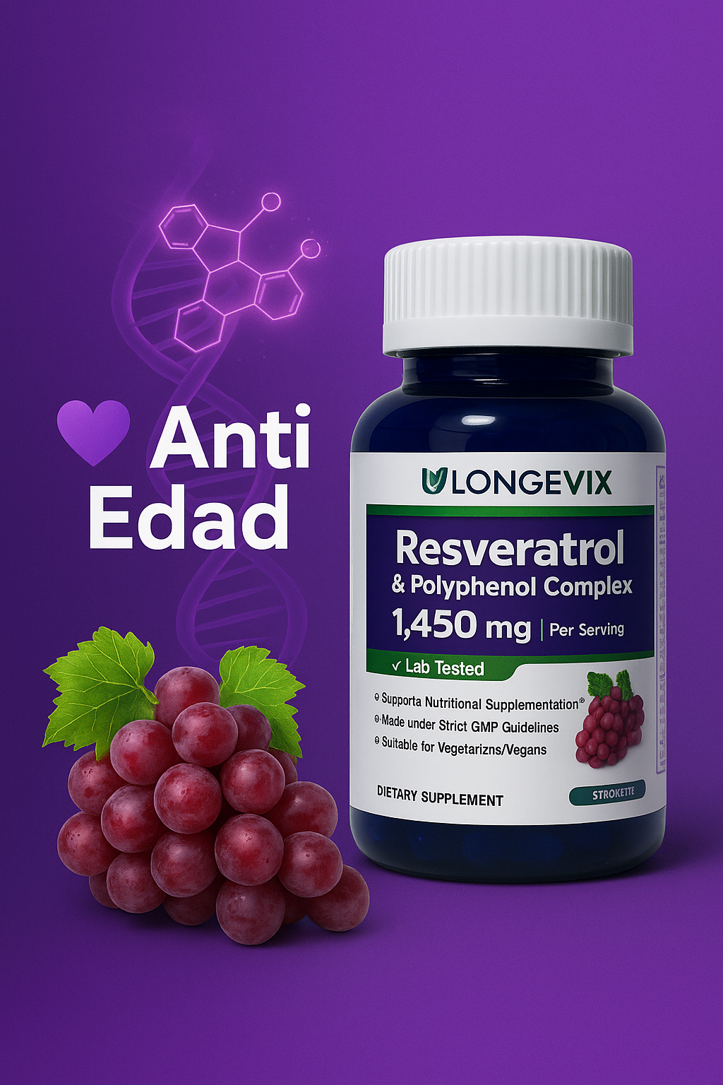 🩵🍇 LongevBoost Resveratrolᵀᴹ 🍇🩵 60 CAPS 1450 mg