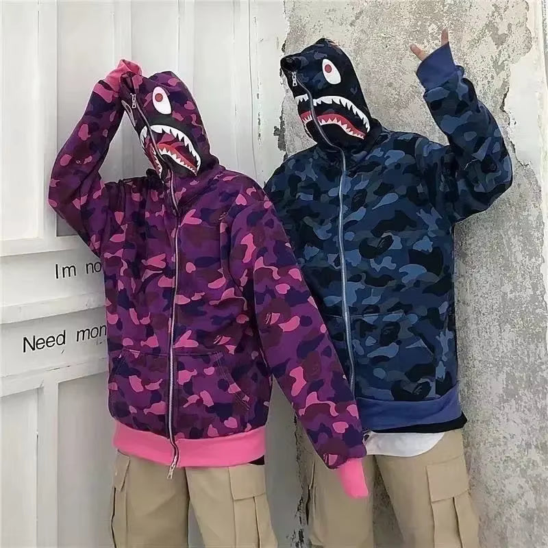 Poleron con Capucha BAPE Shark de A Bathing Ape TIBURÓN CAMUFLAJE / S - M - L - XL / CALIDAD PK - LX🔥